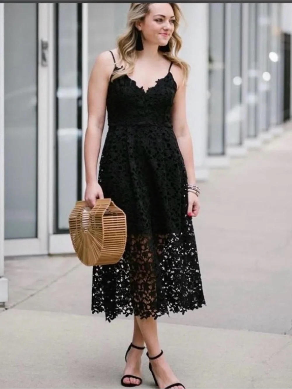 ASTR The Label Black Lace Midi Dress Floral Slip Cocktail Wedding Guest XL - Picture 4 of 6